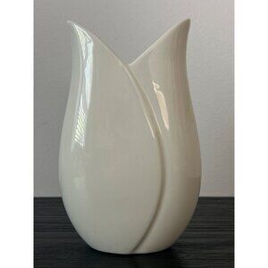 VTG Cream Ceramic Vase Sculptural Tulip Shaped Organic 7.75" Art Deco/MCM Style